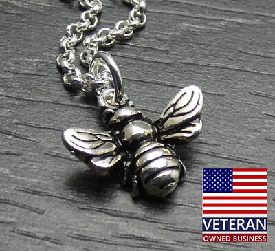 Sterling Silber kleinere 3D Bienenkönigin Charm Rolo Kette Halskette 26 Zoll