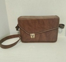 Vintage Camera Case Brown Leather Hard Camera Case 3 Sections