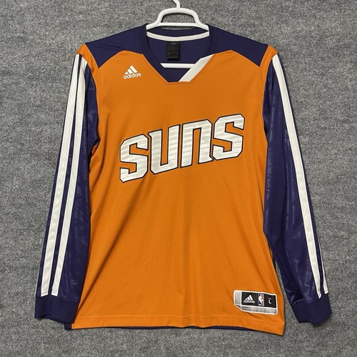 Phoenix Suns Long Sleeve Warm Up Shirt Orange Purple Mens L Adidas Stripe Arms