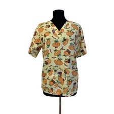 UA Scrubs Top Small Medical Dental Uniform Halloween Pumpkin