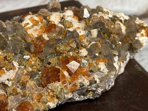 Natural Garnet and Smoky Quartz Crystal Cluster on Wood Stand from China #221 - Picture 3 of 9