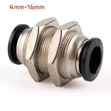 4-16mm Black Pneumatic Fitting Bulkhead Straight Push Fit Connector Air Line