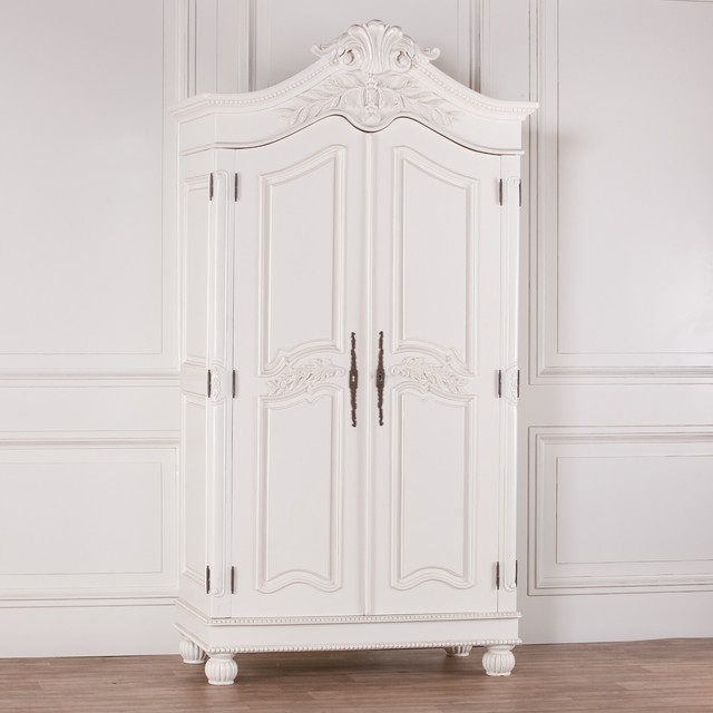 Double Door Shabby Chic French Chateau Carved White Armoire Mwf04