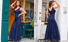 Women Wedding Dress Lace Tutu Elegant Maxi Prom VNeck Bodycon Mermaid Gown XL