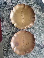 2 COPPER COIN DISH OR ASHTRAY ADVERTISING COREGA CHEMICAL CO. CLEVELAND OHIO