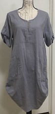 Womens  Dress Medium Gray  Linen Blend Over Sized Pockets Midi