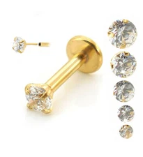 Push Pin Cartilage Clear CZ Flatback Earrings 16g 18g Gold Tone Nose Stud Ring
