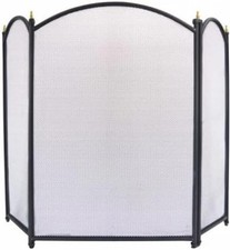 3 Panel Curved Folding Fire Guard Fireplace Screen Spark Flame Protector Black