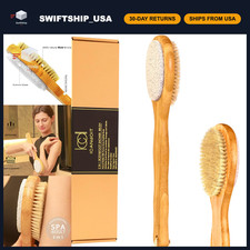 2-in-1 Long Handle Bath Shower Brush, Boar Bristle Scrubber with Pumice Stone