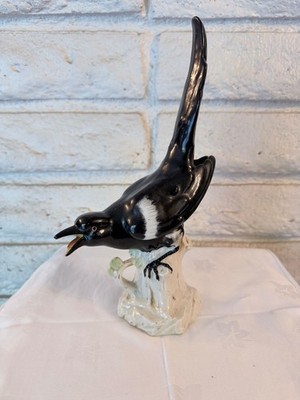 Antique Royal Vienna Magpie Porcelain Bird Figurine
