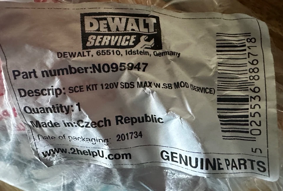 Kit de Servicio Dewalt N095947 Kit de Servicio 120V SDS MAX Genuino OEM DeWalt Kit *NUEVO Foto 2 de 3