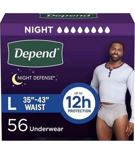 Depend Night Defense Men's Overnight Underwear - Size Large - Grey - 56 Total