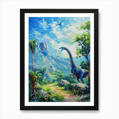 Dinosaurier antike Ruinen Gemälde 3 A gerahmt Wandbild Poster Leinwanddruck Bild