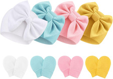 Newborn Baby Hats and Mittens Set Infant Bow Beanie Cap Toddler Gloves Newborn H