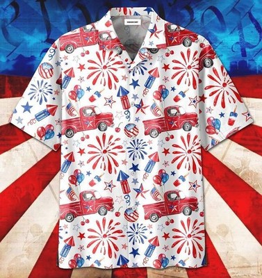 Fireworks 4th Of July Independence Day Memorial Day   Aloha Hawaiian Shirt