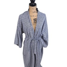 Vtg Tokyo Kimono Robe Sz 58 Blue White Cotton Belted Yukata Made in Japan