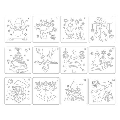 12x Weihnachtsschablonen Schablone wiederverwendbar Schneeflocke Basteln Geschenkkarte für Tür