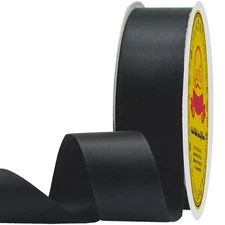 Double Face Black Satin Ribbon Polyester Wedding Invitation 7/8 Inch 25 Yards