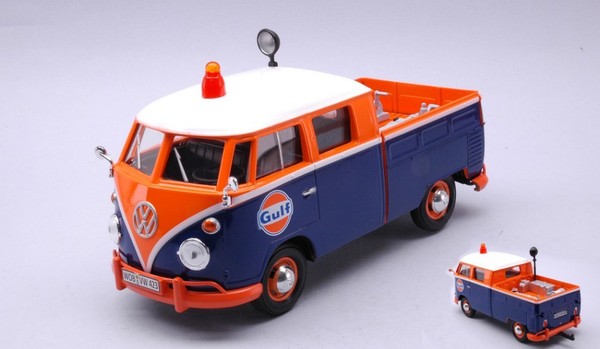 Motormax Vw Type 2 T1 Service Pick Up Gulf Blue/Orange 1:24-image