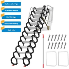 10ft Attic Loft Pull Down Ladder 2204 LBS Wall-Mounted Folding Ladder Stair