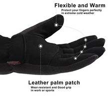 Winter Gloves -30 F Cold Proof Deerskin Suede Leather Large Denim-black