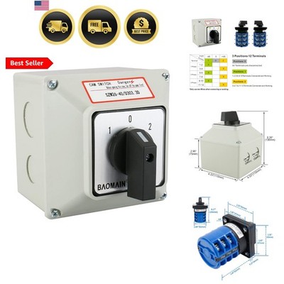 3 Phase Rotary Changeover Switch 40A 660V,3 Position 1-0-2 12 Terminal Univer...