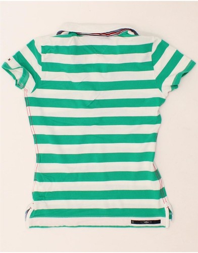 TOMMY HILFIGER Womens Polo Shirt UK 10 Small Green Striped Cotton BM10 - Picture 2 of 3