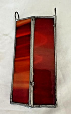 Red Stained Glass Hanging Panel Suncatcher Handmade Leaded Glass Window Art Deco