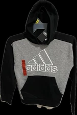 Adidas Youth Hoodie-Black Gry Heater Regular Fit AA8127 Size M 10-12