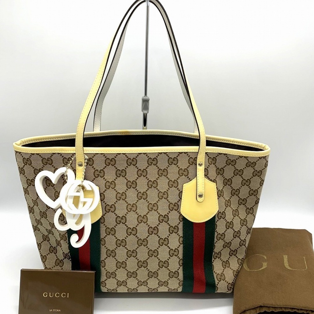 GUCCI Sherry Line Heart Charm Tote Bag GG Canvas Pre-Sale Until 7 12