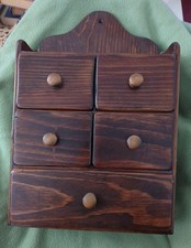Vintage Wall Hang, 5 Drawer, Spice Wood Cabinet  Box, Storage 