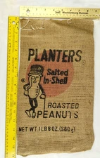 Vintage Planters Peanuts Salted In Shell 1.5 LB Burlap Sack Bag Empty 16 x 8.5"