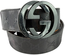 GUCCI Black Canvas & Leather Supreme GG Interlocking Buckle Mens Belt 90/36