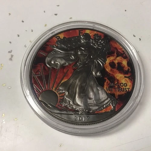 2017 Colorized American Silver Eagle 1 oz Silver / BURNING EAGLE with COA & Box!