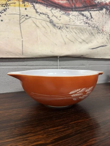 VTG 1980's Pyrex "Autumn Wheat Harvest" Orange 442 Cinderella Nesting Bowl 1.5L
