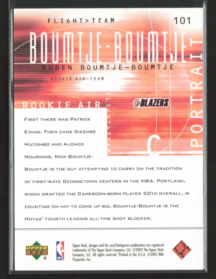 2001 Upper Deck Flight Team /500 Ruben Boumtje-Boumtje (Portrait) #101 Rookie RC - Image 2 of 2