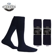 12 Paris Men's Navy Tube Socks Over The Calf Sport Cotton Socks Big &Tall 13-16