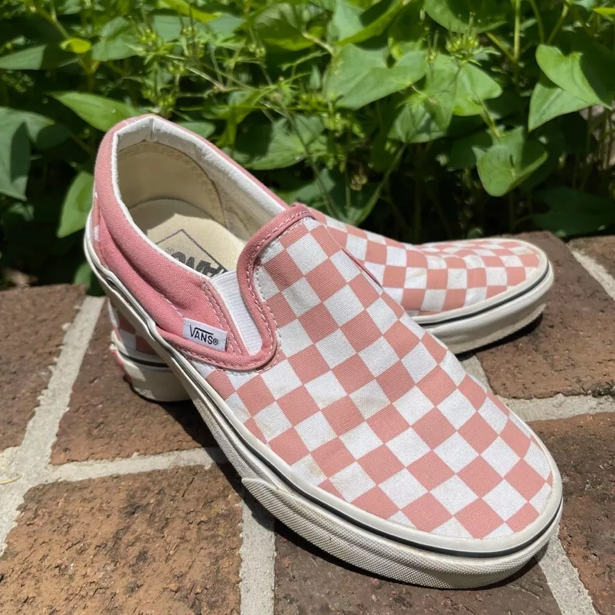 VANS Old Skool Shoes 6.5 Pink White Checkerboard Slip On Skateboard Skater | eBay