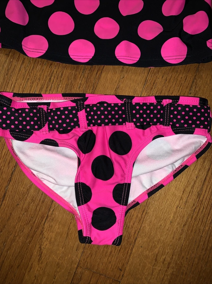 Bikini Tankini Niña OP Ocean Pacific ROSA INTENSO Y NEGRO a Lunares 6 6X S ❤️tb11j14 Foto 3 de 4