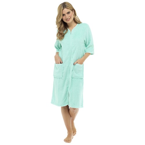Womens Terry Towelling Zip / Button Through Dressing Gown Bath Robe Wrap 8 - 22 - Picture 17 of 20