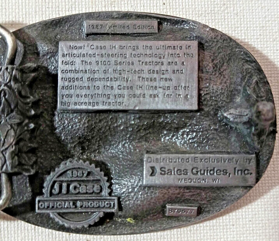 Case IH 9100 Series 4WD Tractor 1987 Limited Edition Pewter Belt Buckle — 第 3/3 张图片