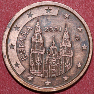 Spain 2001 2 Eurocents Cathedral of Santiago da Compostela- Foreign Coin 18.65mm