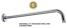 NEW 16"  Extra Long Shower Extension Arm, S.Steel, Chrome Finish - SHIPS FREE