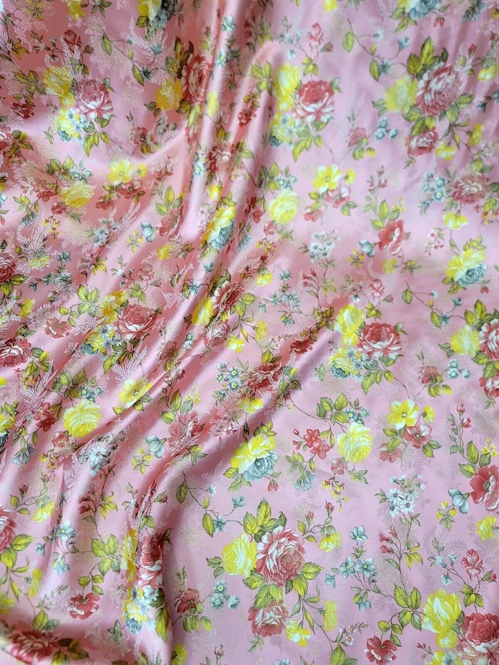 Coral Jacquard Brocade Fabric by the Yard - Multicolor Floral for Dress and Upho - Image 3 of 4