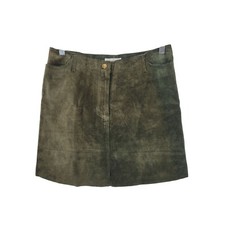 Vtg Olive Forest Green Suede Leather A-line Mini Skirt Womens Sz M Country Boho