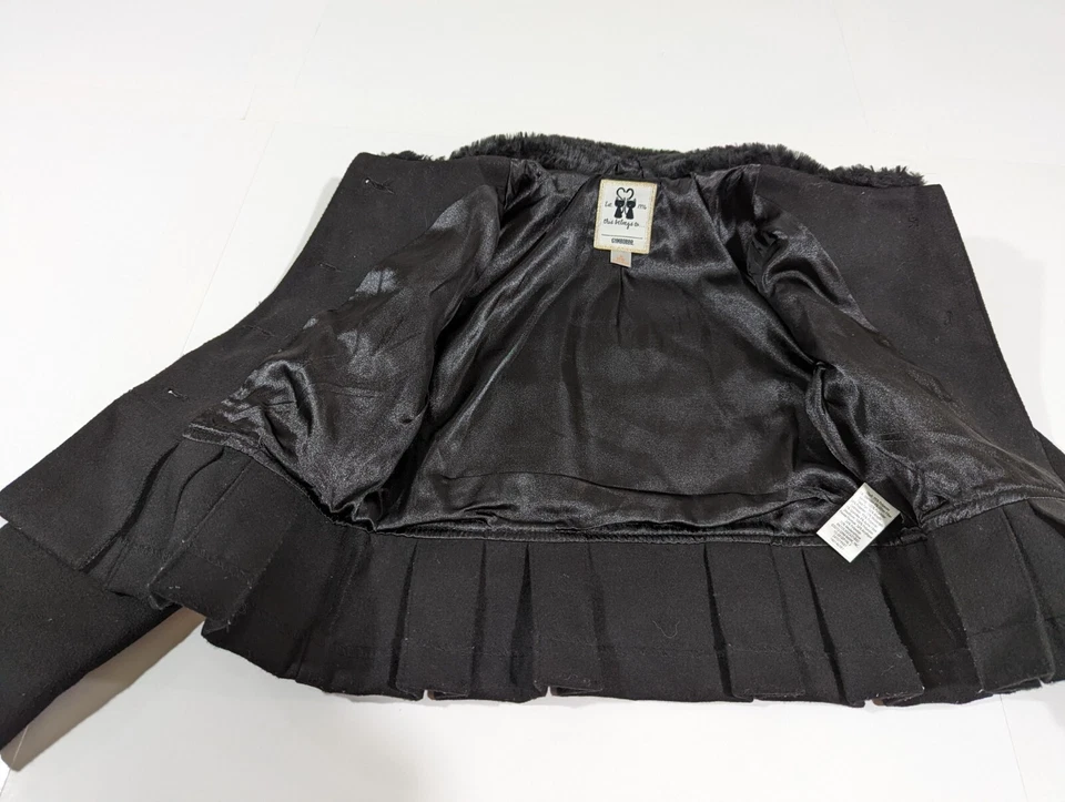 Gymboree Fancy Faux Fur Trim Jacket Small 5-6 Black Peplum Pleated - Image 4 of 4
