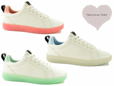 Damen Weiß Mode Turnschuhe Fabulous Fabs Freizeit Schnürschuhe Komfort Schuhe Sneaker