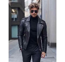 Men's Black LAMBSKIN Leather Jacket Biker RealLeather Jacket Motorcycle Jacket
