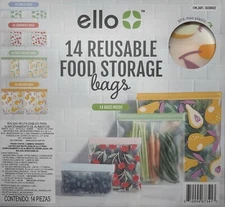 Ello Reusable Food Storage BPA-Free Bags 14 Pack - New