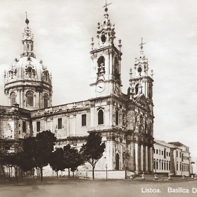 Estrela Basilica Lisbon Spain Postcard Lisboa Basilica Da Estrella Gold Border